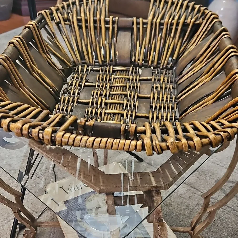 Large Woven Basket with Golden Brown Accents